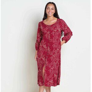 Red Floral A-Line Organic Cotton Button Front Dress